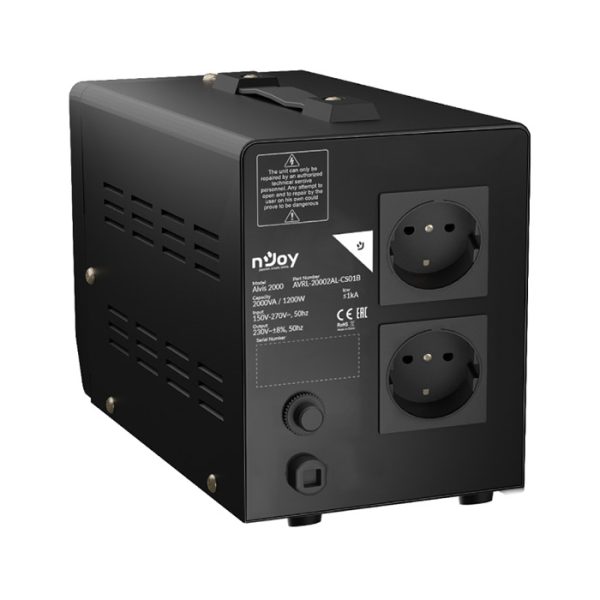 nJoy Alvis AVR 2000VA 1200W zadnja strana Zadnja strana nJoy Alvis AVR 2000VA stabilizatora napona sa Šuko utičnicama
